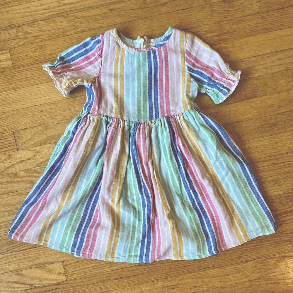 Like new Mini Boden rainbow stripe dress, size 5-6